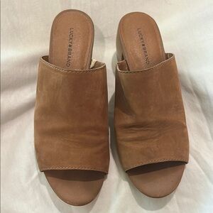 Lucky Brand Tan Suede Mules with Block Heel